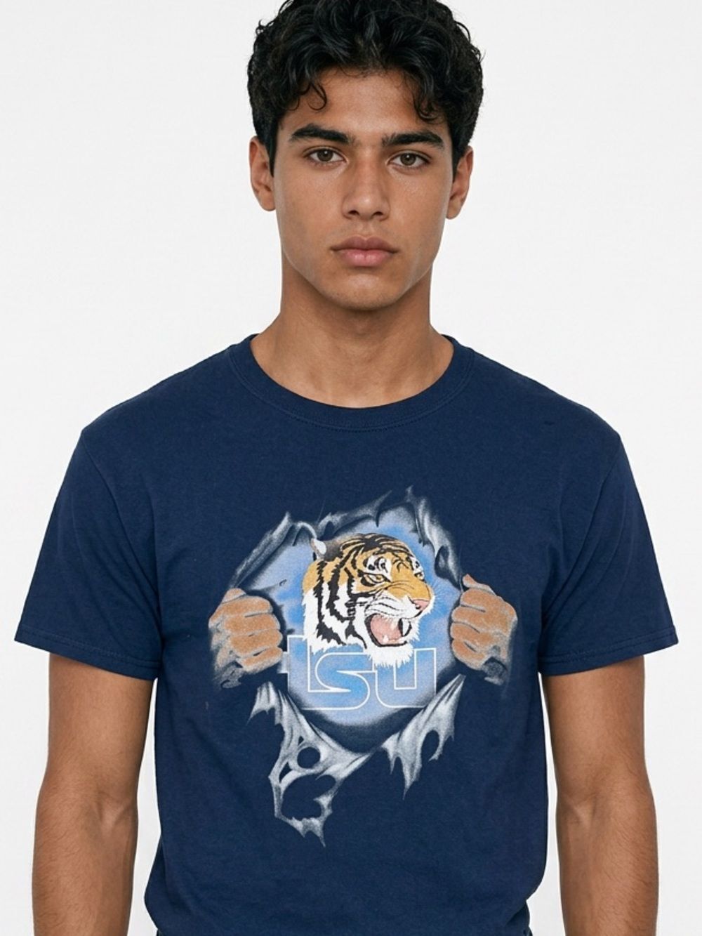 LSU LOUISIANA STATE UNIVERSITY | Navy Blue Tiger Rip T-Shirt Unisex Size Medium